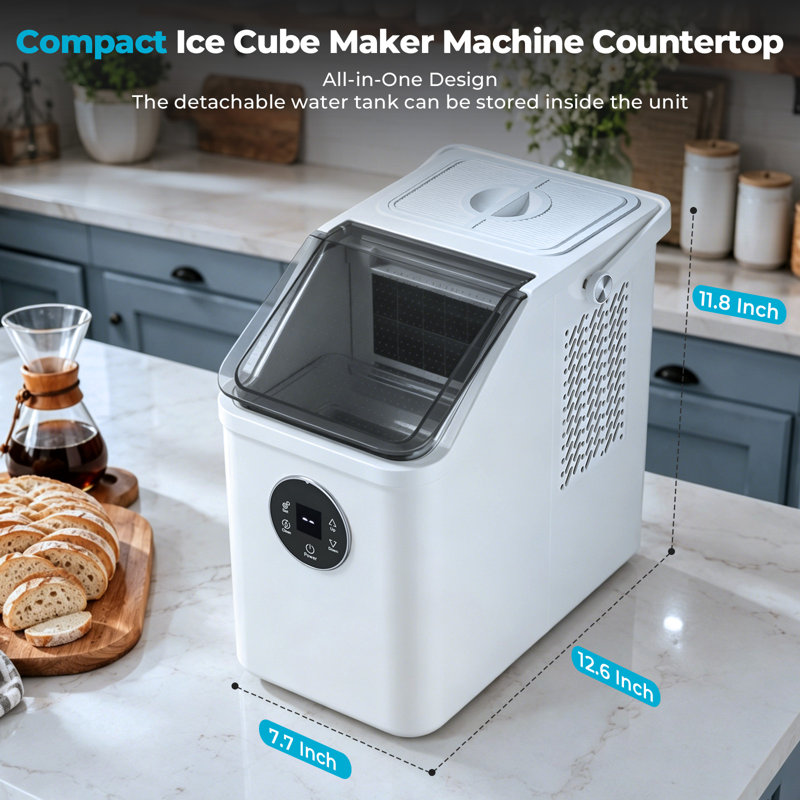 Machine à glaçons Electactic, 16 pièces prêtes en 13 minutes, 26 lb / jour, réglage de l'épaisseur de la glace, nettoyage automatique, machine à glace de comptoir 24 heures avec poignée pour une utilisation à domicile