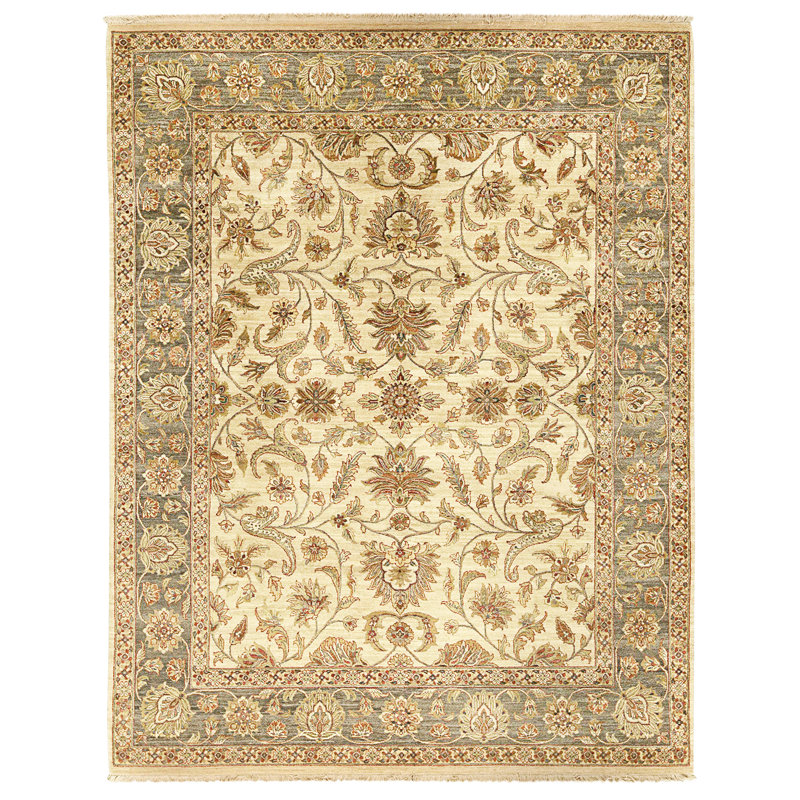 Tapis ivoire et noir noué à la main de haute qualité, Ivoire et noir, Rectangle 10 pi 1 po x 8 pi