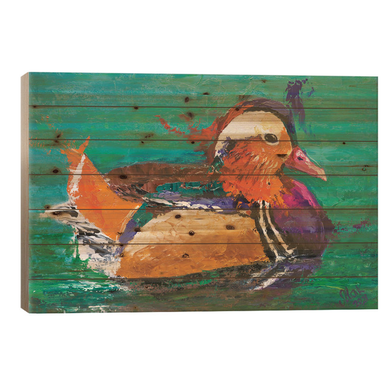 «Cavell Mandarin Duck II» par Nataly Mak - impression sans cadre sur bois, H 26 po x l 40 po x P 1,5 po
