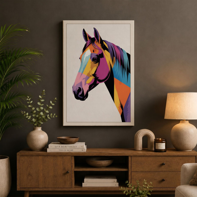 Chromatic Horse Modern - Wrapped Canvas, 24x16 - 61.0 x 40.6 cm, Cream Border