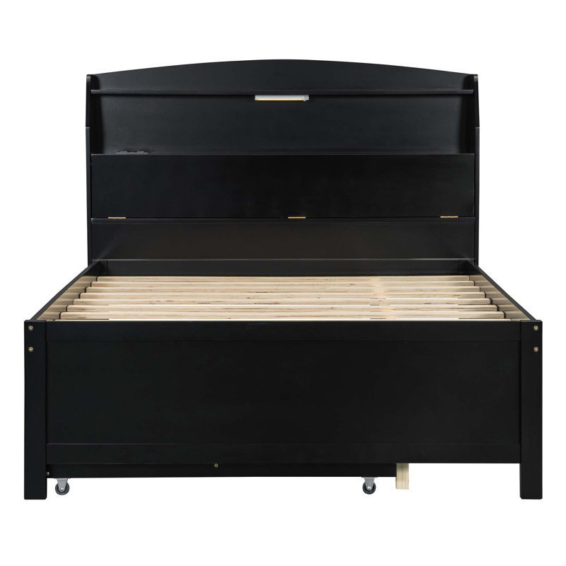 Lit plateforme en bois avec lit gigogne à DEL, Complète, Espresso