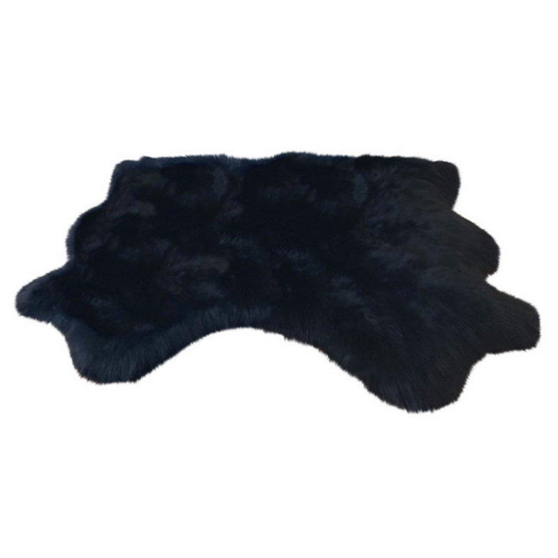 Tapis noir en peau de mouton Amaranta, Fantaisie 3 pi x 3 pi 6 po