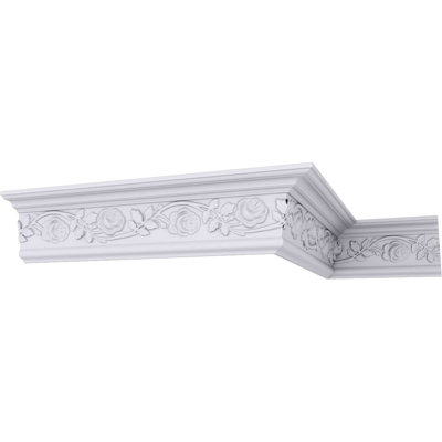 Endurathane Rose Crown Moulding, 5 1/2"H x 3 3/4"P x 6 3/4"F x 94 1/2"L, Factory Primed