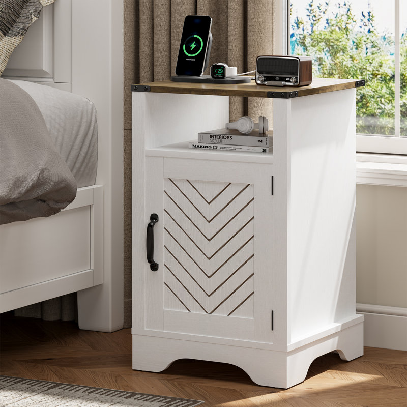 Bradford Bedside Table, Off White/Brown, 1