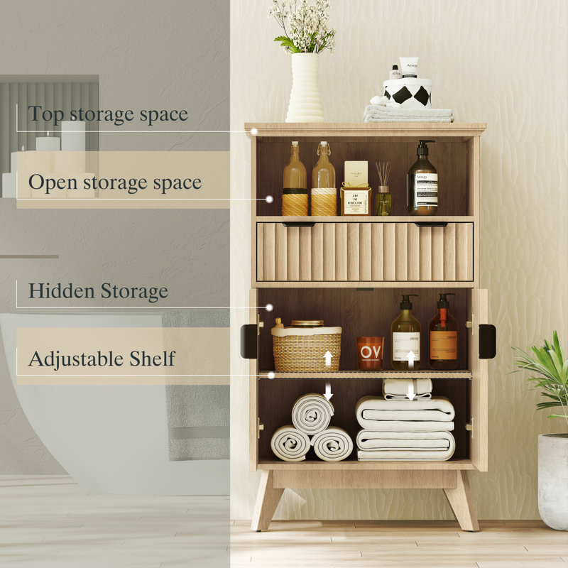Storage Cabinet With Doors And Drawers, Solid Wood Legs