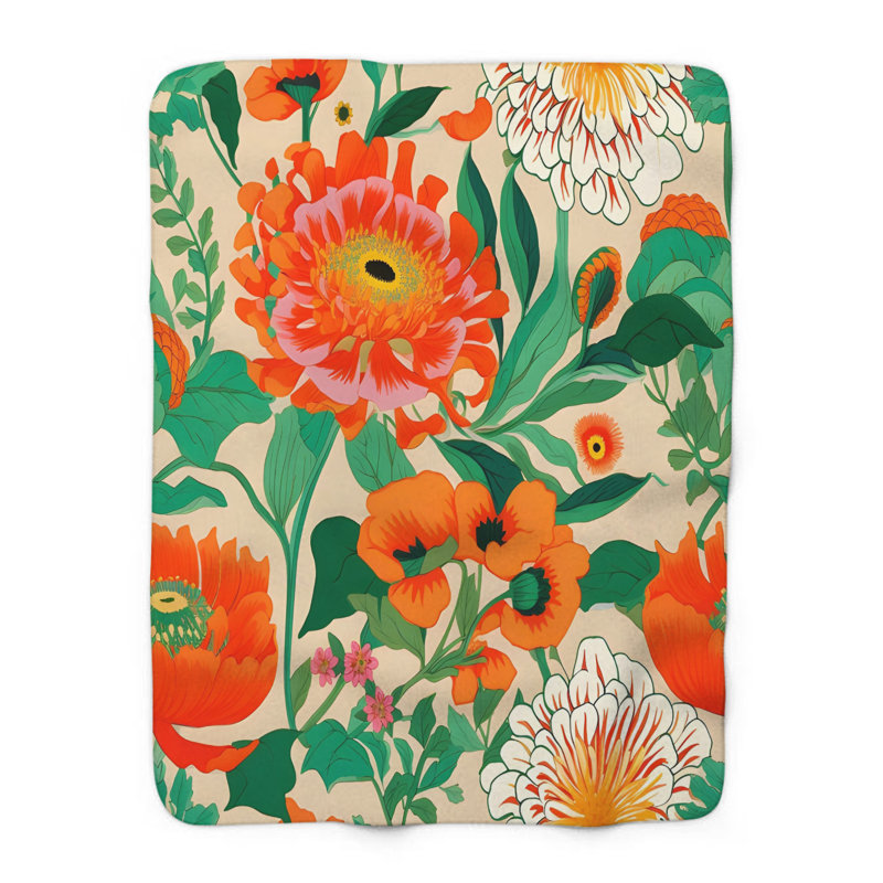 Couverture rétro Tangerine Blooms, Lit simple