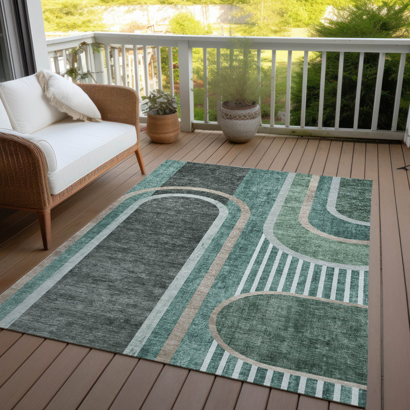 Washable Geometric Indoor / Outdoor Rug, Rectangle 8' x 10'