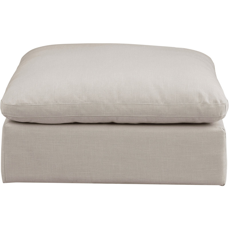 Israar Upholstered Ottoman, Beige Linen Textured Fabric
