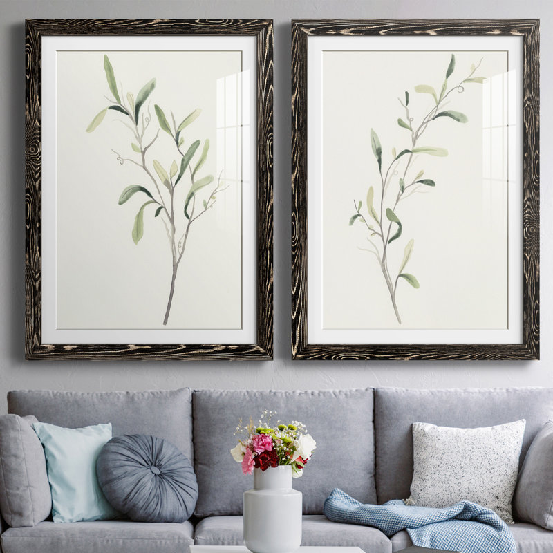 " Spindle Sprig III " 2 - Pieces, 43.5" H x 17" W x 1" D, Black Framed