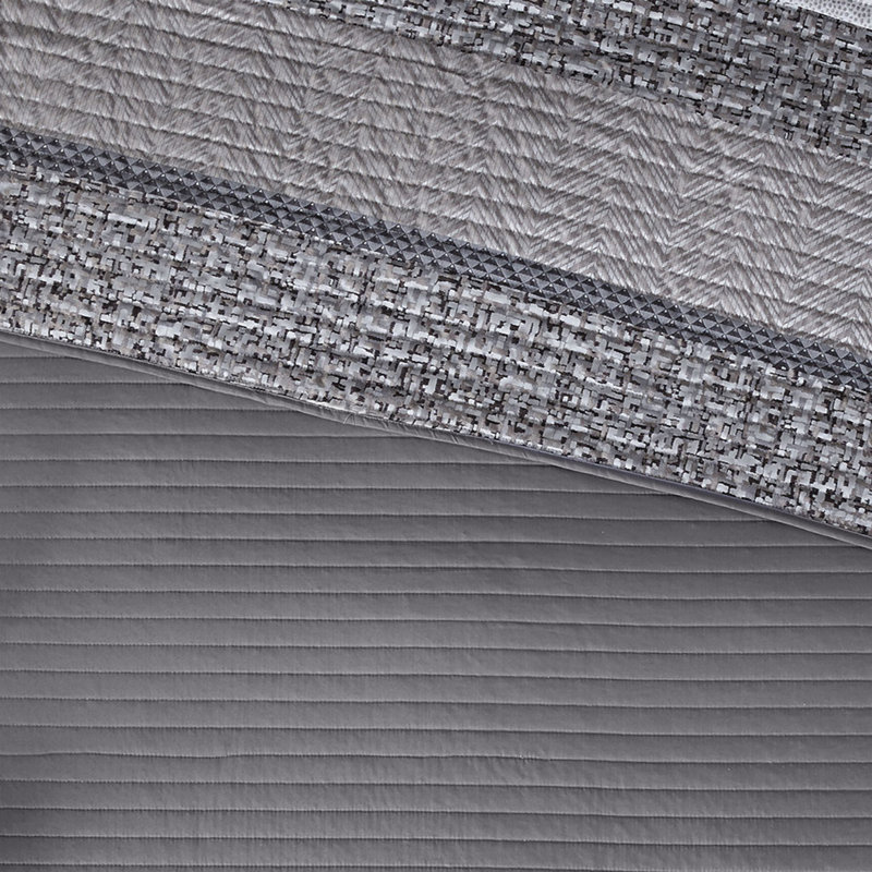 Full/Queen Gray Taupe Reversible Jacquard Quilt Set