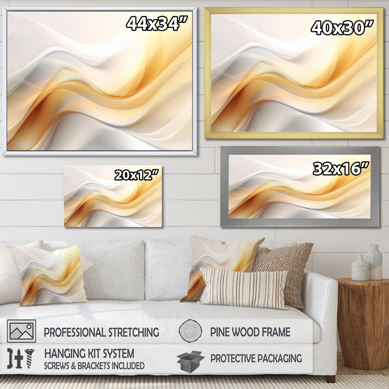 Or et blanc Fractal Tsunami V, Cadre flottant doré, H 24 po x l 32 po x P 1 po