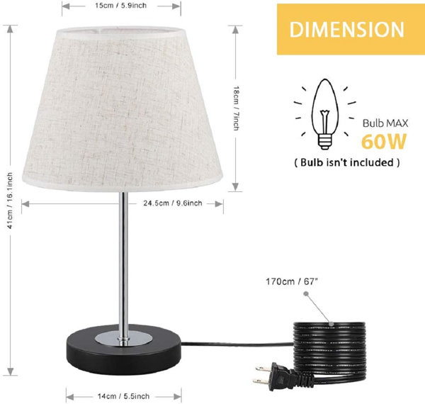 Latitude Run® Ensemble de lampe de table en métal noir 18 po avec