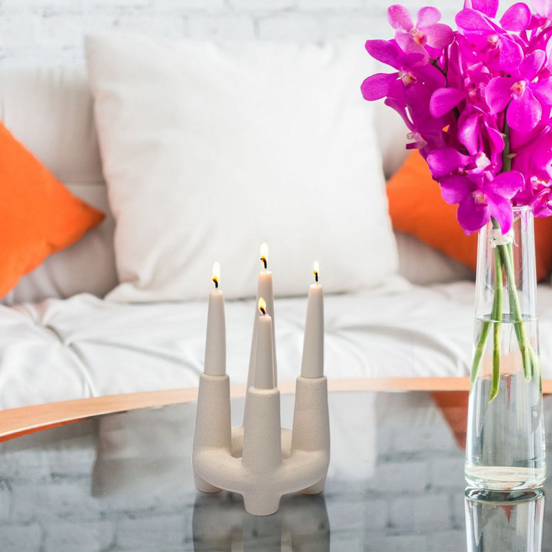 Ceramic Four Branch Tabletop Candleabra