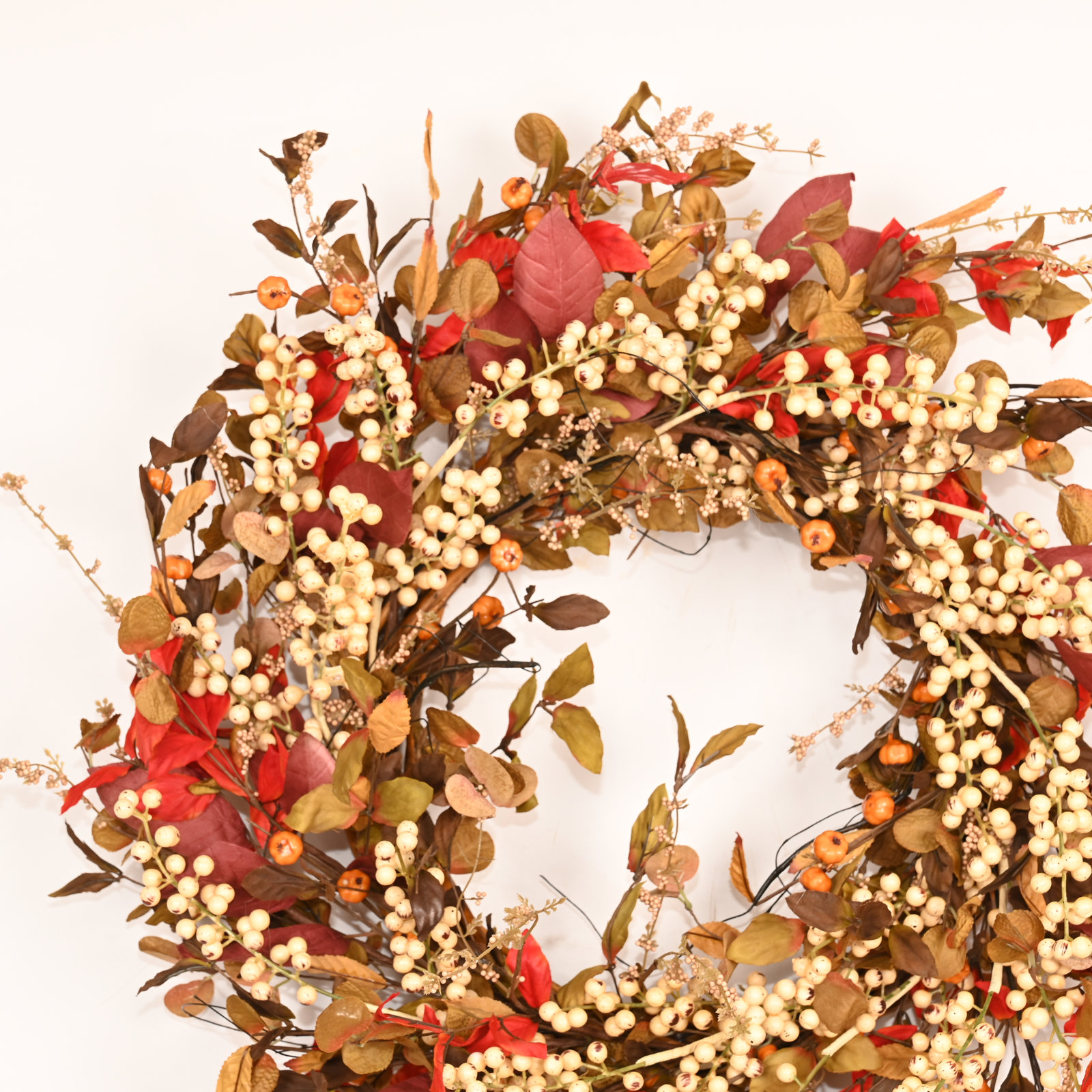 26" Handcrafted Foliage, Berry Thanksgiving Wreath, Cream, 22" W x 22" H x 4" D