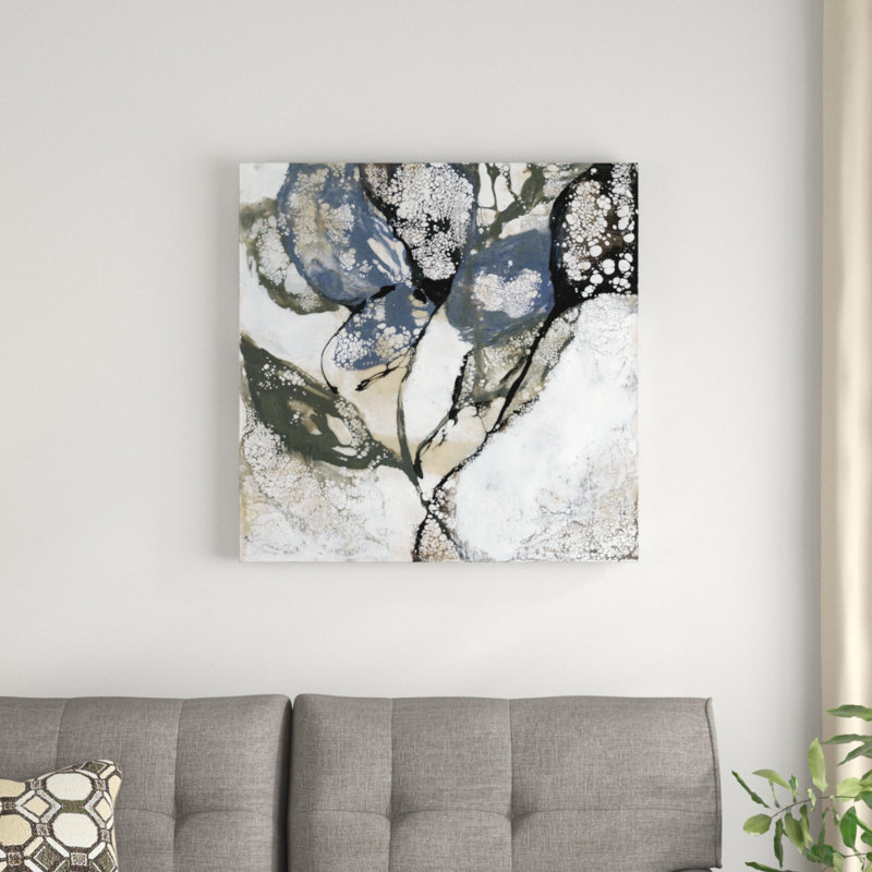 "Crackled Stems II", peinture sur toile tendue, H 30 po x l 30 po