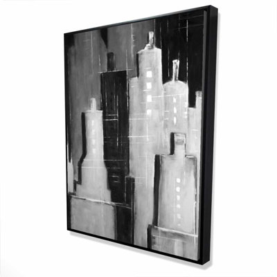 Abstract Black and White Cityscape - Framed Canvas Art for Home