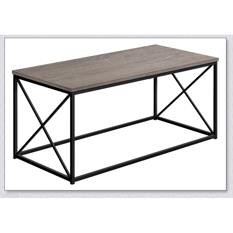 Table basse contemporaine contemporaine avec plateau taupe foncé et structure en métal noir, parfaite pour les salons modernes