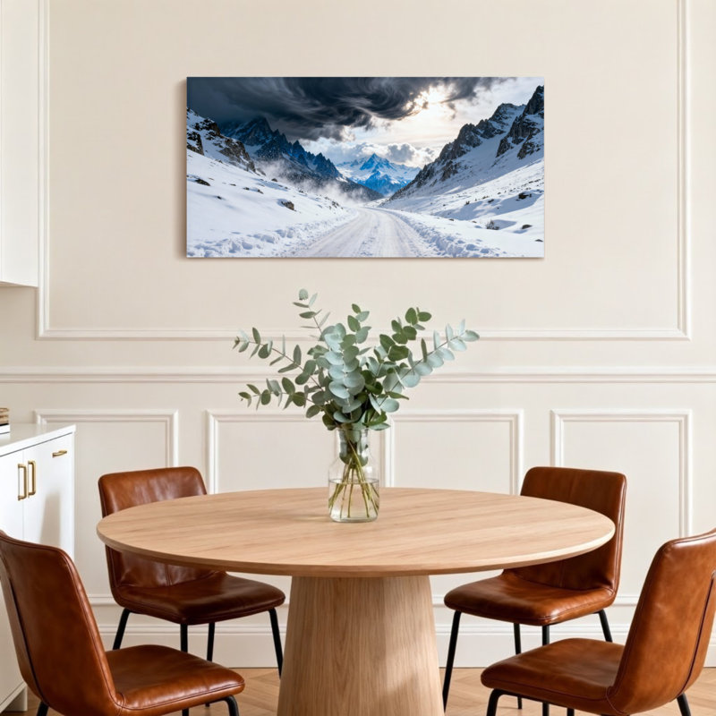 «Landscape & Nature Snowy Mountain Road Winter Landscape», reproduction sur toile, H 24 po x l 48 po