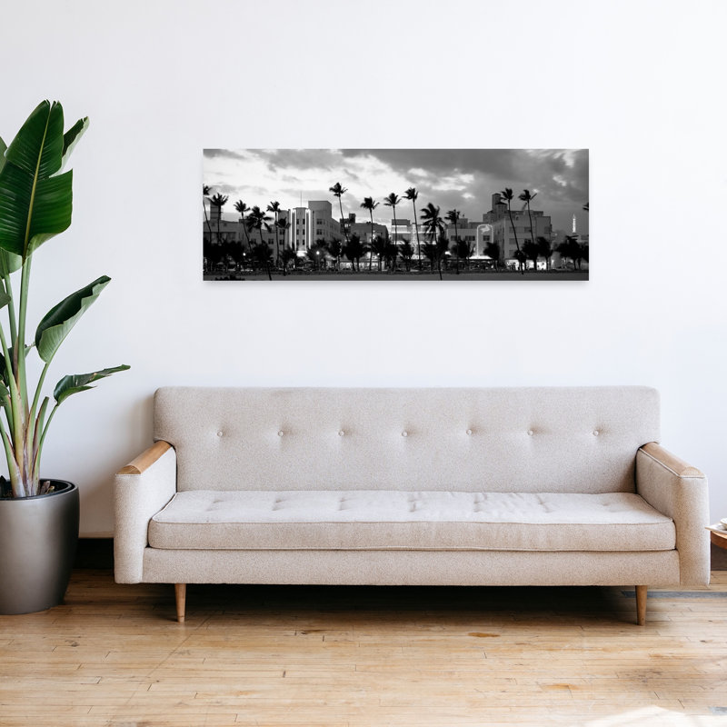 Buildings Lit Up At Dusk Ocean Drive Miami Beach Florida USA 1 Piece Wrapped Canvas Panoramic Wall Art
