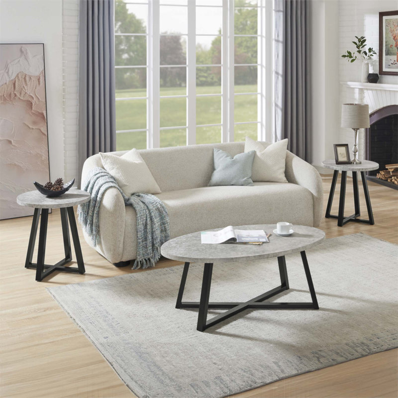 Ensemble de tables basses 3 pièces Modern Harmony avec plateau en panneau de fibres à densité moyenne et pieds en bois d'hévéa massif, parfait pour les espaces de vie contemporains