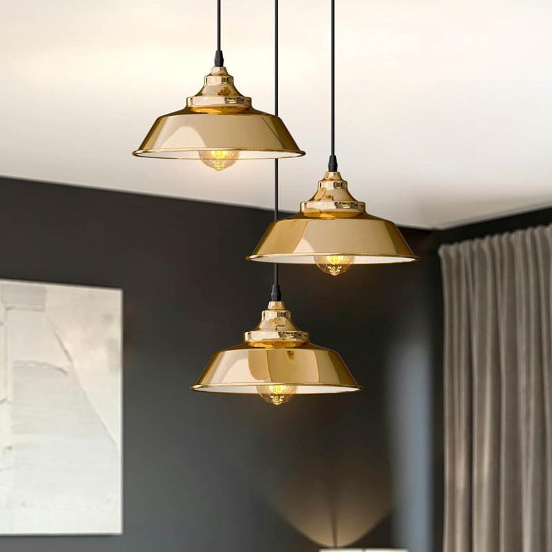 3 - Light Satin Nickel Cone Pendant, French Gold