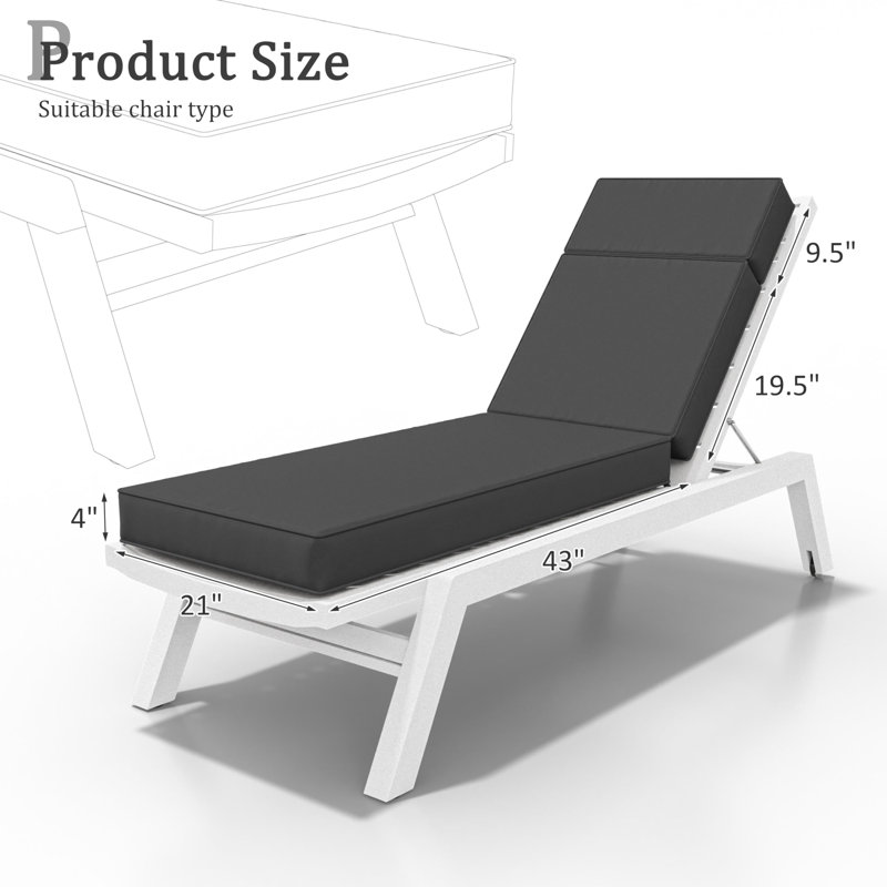 Wynee Outdoor 4'' Chaise Lounge Cushion, 20.8" W x 71.75" D, Dark Gray
