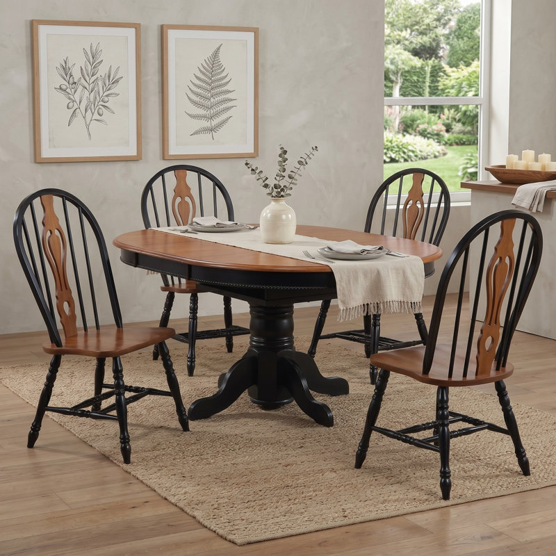 Ashelman 4 - Person Solid Wood Top Pedestal Dining Set, Antique Black with Cherry