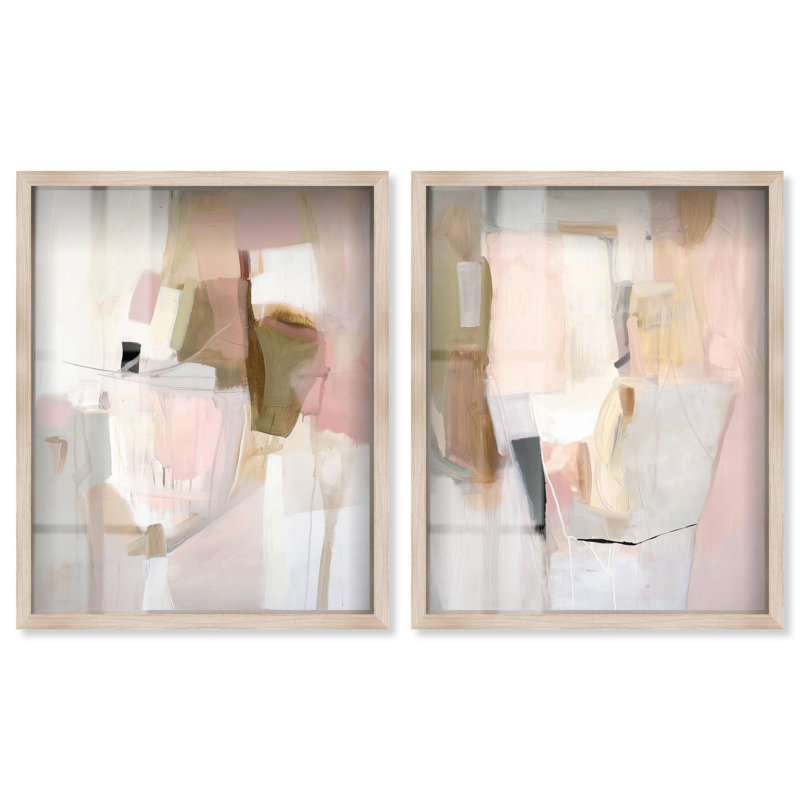 Ensemble de 2 boîtes-cadres Essence Harmony Beige and White Harmony, H 31 po x l 25 po, Cadre blond
