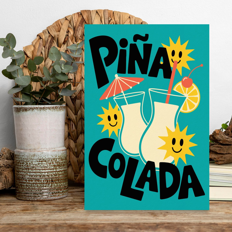«Happy Piapa Coladas», art mural rétro rétro et vibrant, H 18 po x l 12 po
