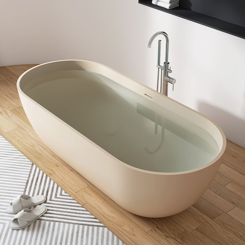 69" x 30"  Freestanding  Tub Solid Surface Soaking Bathtub, Milk Coffee