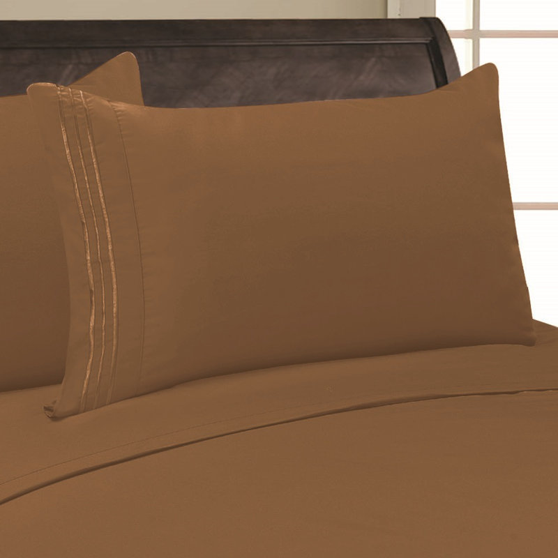  Embossed Stripe Brushed Microfiber Pillowcase Set, Taupe, King Pillowcase