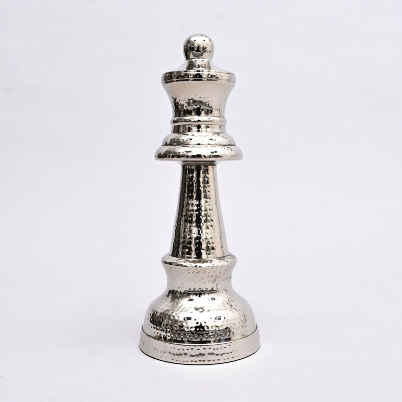Decorative Hammered Nickel Finish Chess Bishop Sculpture – Elegant Table Accent (14")