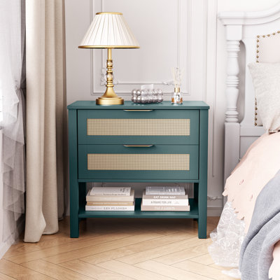 Table de chevet avec 2 tiroirs et tablette de rangement Boho