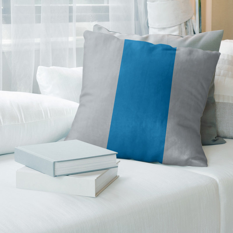 Housse de coussin, Argent / Bleu, 18 po x 18 po, Faux lin