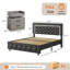 Ensemble de chambre à coucher 3 pièces, avec lit plateforme capitonné en similicuir et table de chevet DEL-1938109940-1938109931