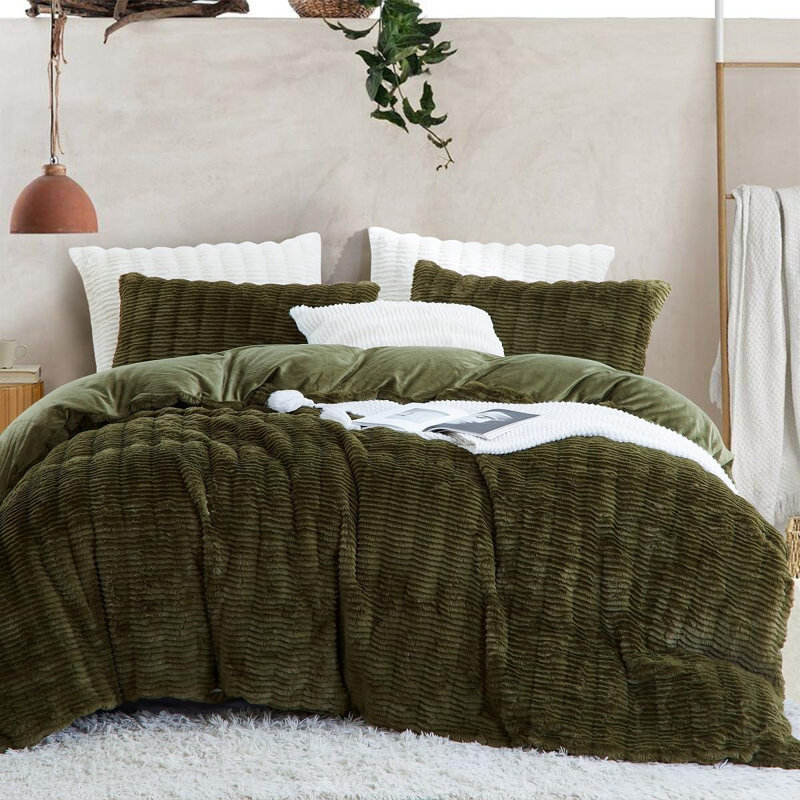 Housse de couette moelleuse en fausse fourrure pour grand lit, Vert