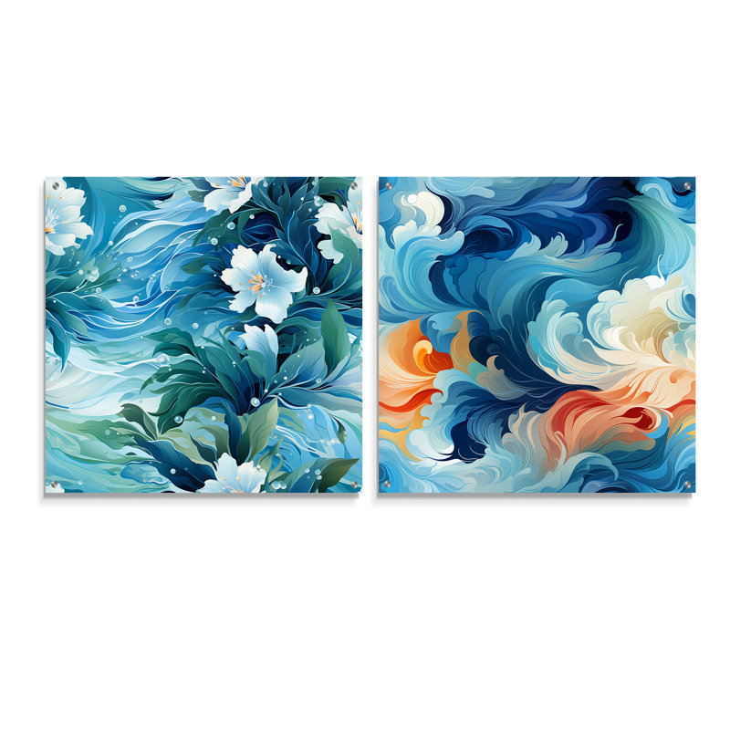 «Dooling - Coastal Tropical», ensemble de 2 verres muraux en acrylique, H 30 po x l 61 po