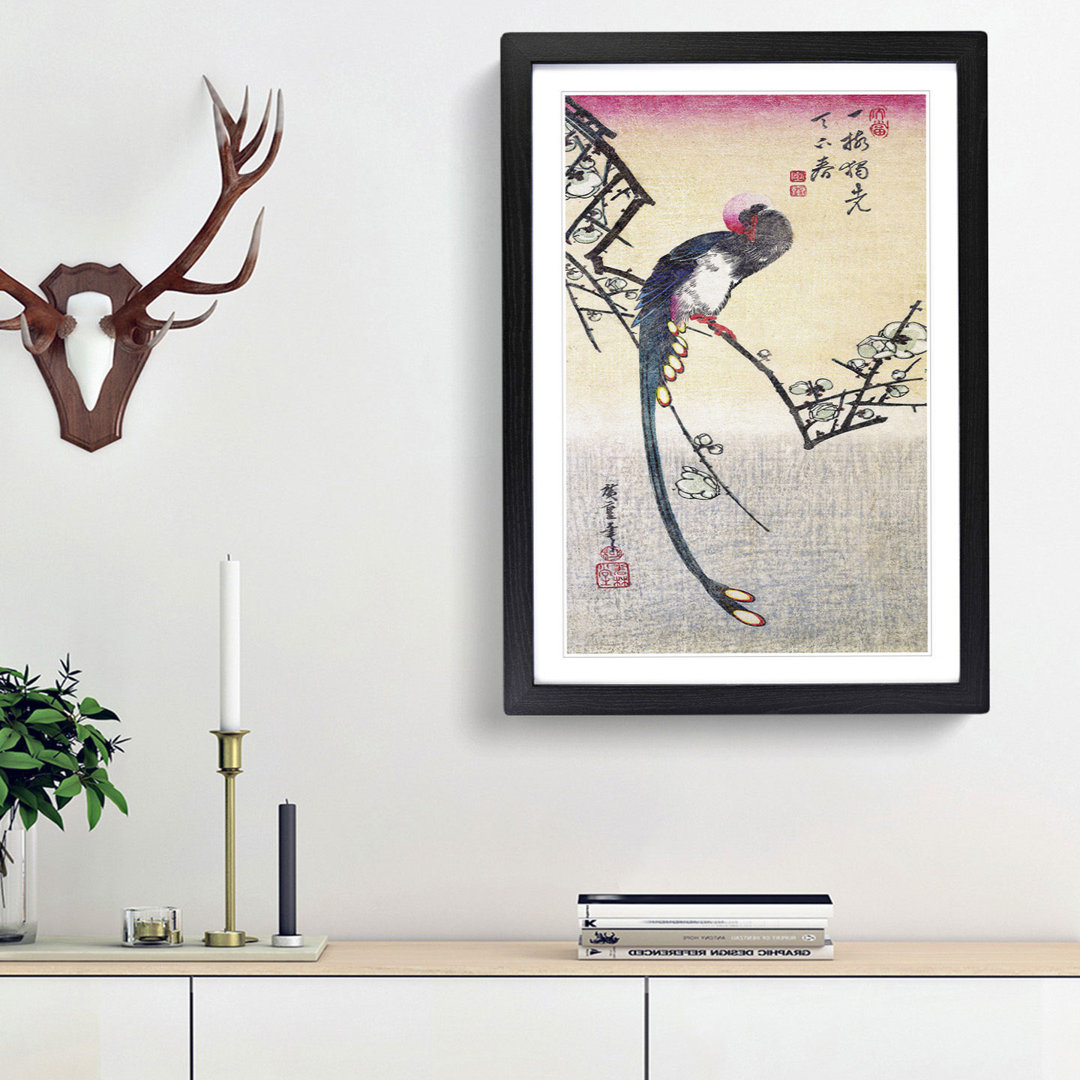 A Bird on a Plum Branch by Utagawa Hiroshige - Framed Print