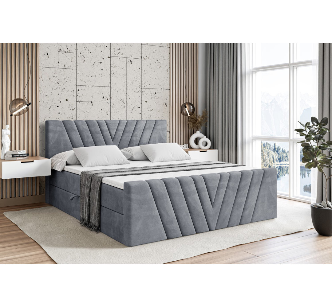 Boxspringbett mit H3 Bonell-Federkernmatratze, Topper und Bettkasten