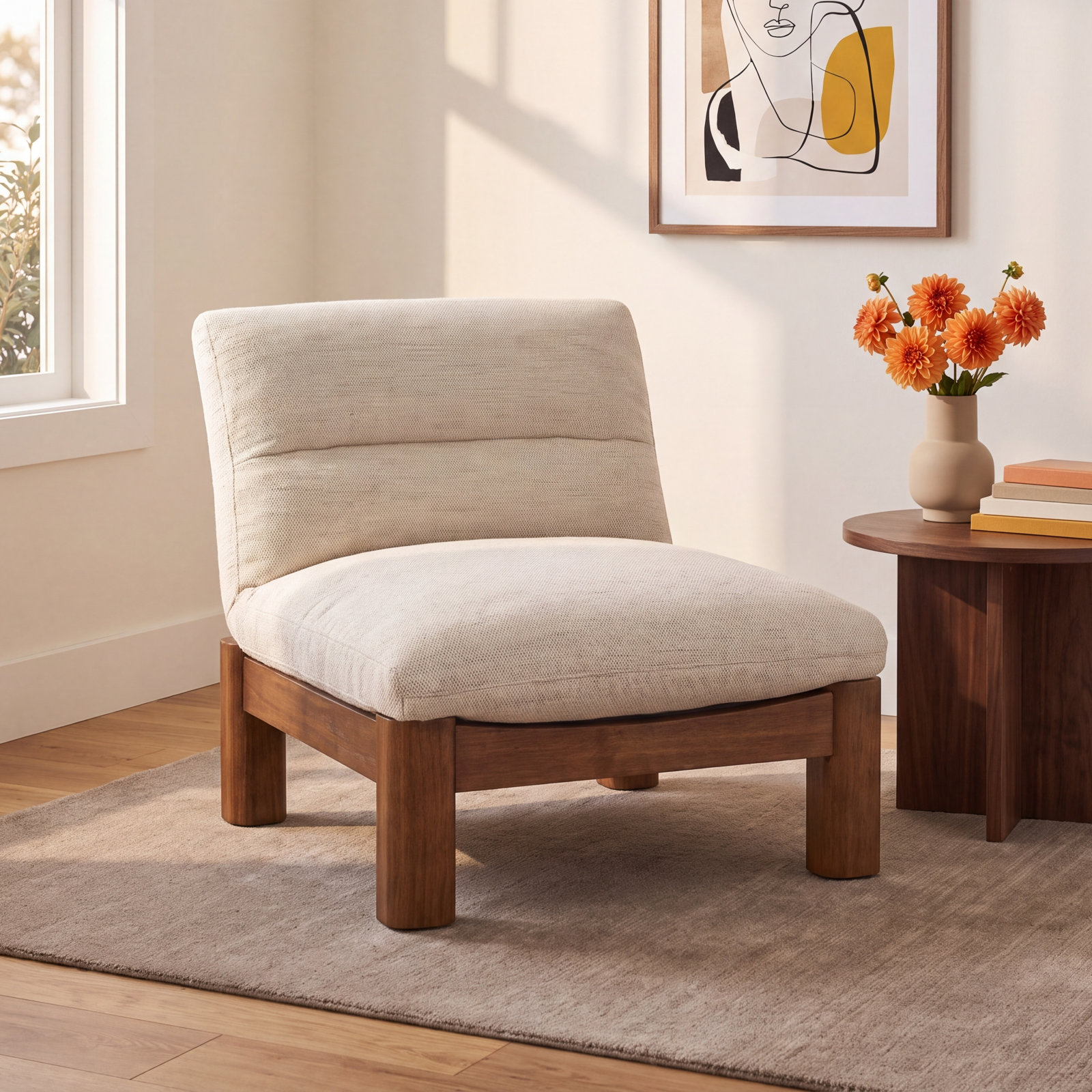 Accent Slipper Chair, Natural Mélange Basetweave