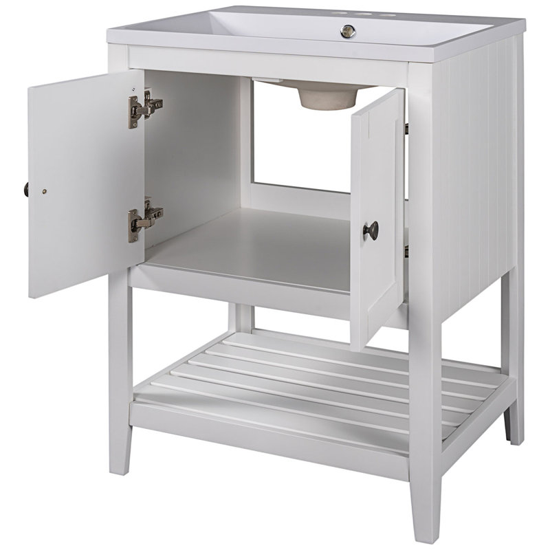 Meuble-lavabo moderne avec lavabo en céramique, Blanc