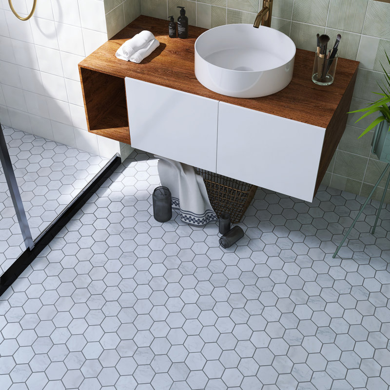 Carreau de mosaïque en marbre poli blanc Carrara hexagone 10,24 po x 11,66 po