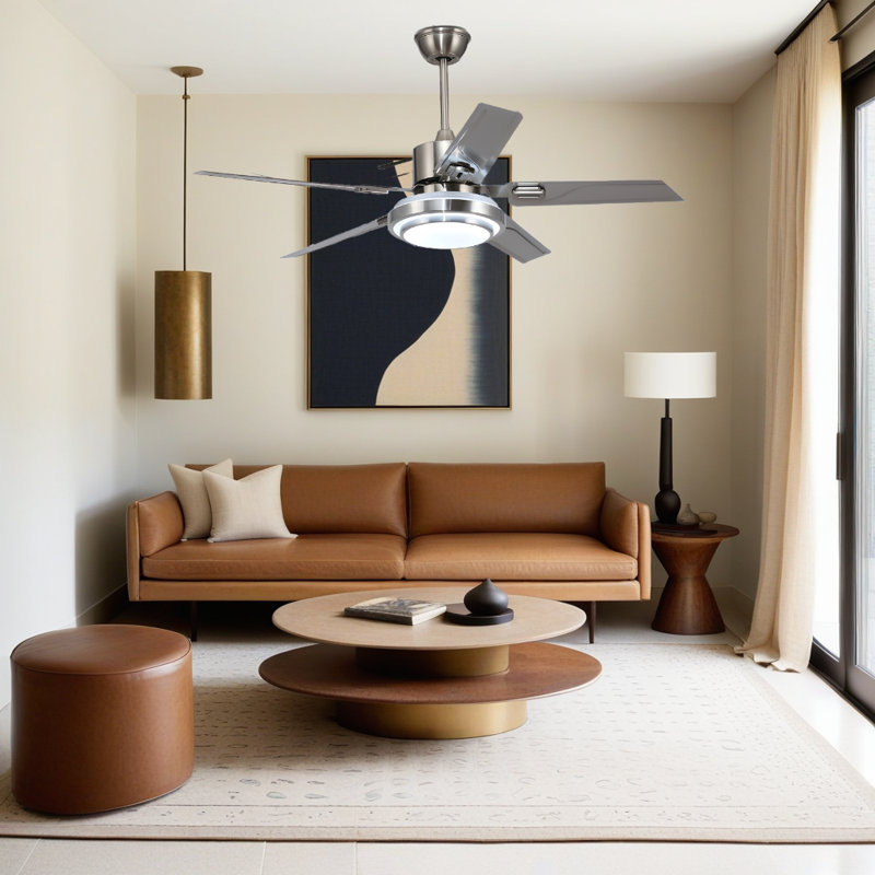 42 Inch 5-leaf Stainless Steel Tri Color Dimming Fan Pendant Light