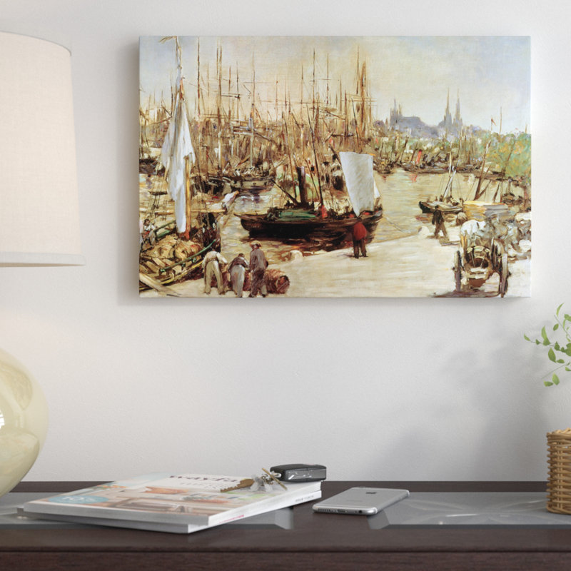 Reproduction d'art sur toile, "Le port de Bordeaux, 1871" par Edward Manet, H 8 po x l 12 po x P 0,75 po, Toile tendue