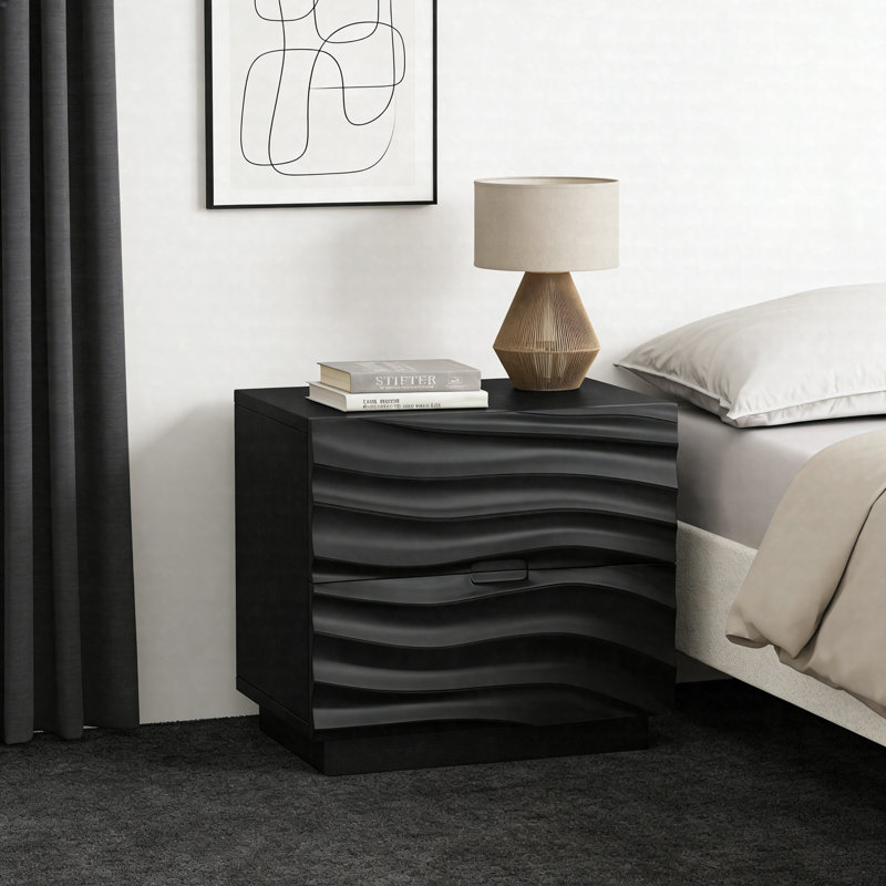 Table de chevet en bois massif avec 2 tiroirs, table de chevet sans poignée, table de bout de canapé pour la chambre à coucher et le salon