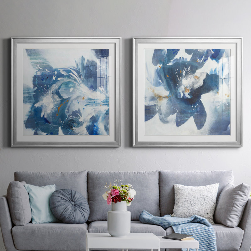 Blue Velveteen - ensemble de 2 reproductions d'art sur toile, Encadrement argenté, H 30,5 po x l 61 po x P 1,5 po, Blanc