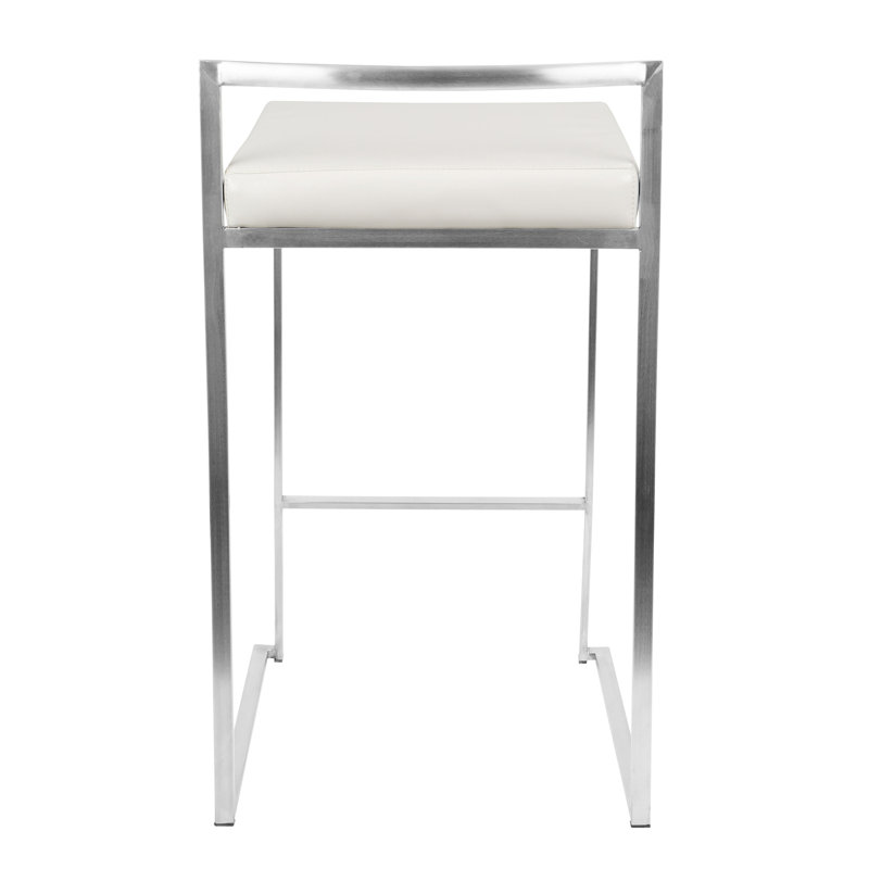 Tabouret de bar et de comptoir Derik, Acier inoxydable, Simili cuir blanc, Tabouret de bar (siège d'une hauteur de 31 po)