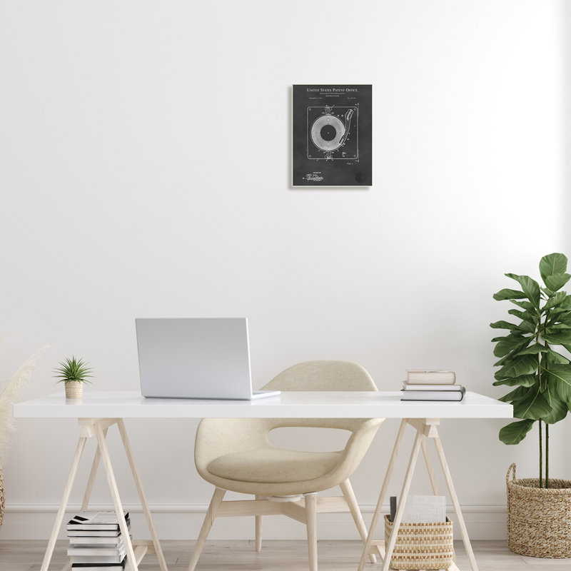 Platine tourne-disque, diagramme, schéma de brevet, texte de Karl Hronek - impression, Plaque murale, L 10 po x H 10 po