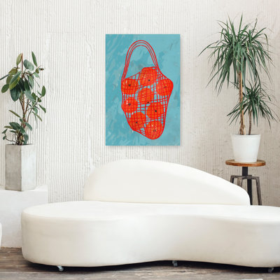 Fresh Oranges Mesh Bag Colorful Vibrant Contemporary Fruit Summer Wall Art Print 1 Piece Wrapped Canvas Wall Art