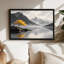 Art sur toile, arbre jaune sur un affleurement rocheux avec montagnes enneigées-1574989392